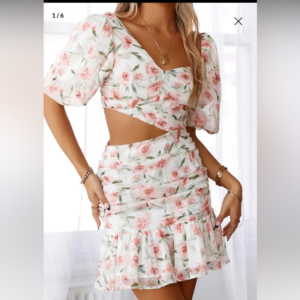 Hello Molly White and Green Floral Mini Dress